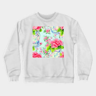 Peonies in Sevre vase shabby chic watercolor seamless pattern Crewneck Sweatshirt